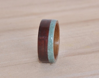 Handmade Wooden Ring with Turquoise Inlay | Bentwood Band
