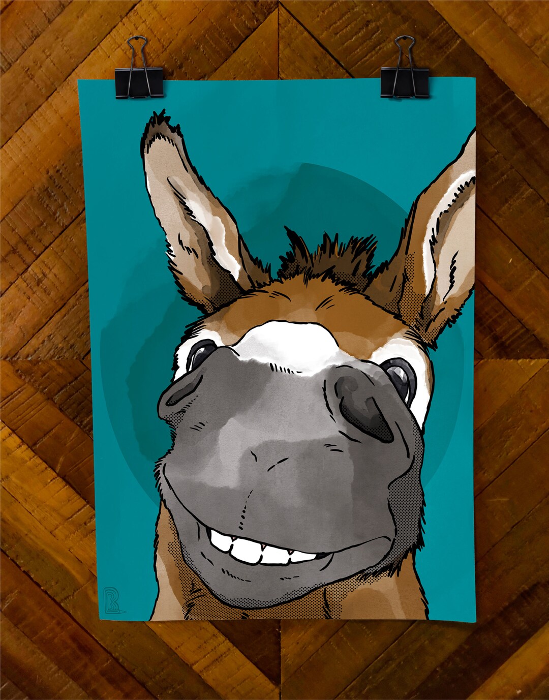Smiling Donkey Illustration Digital File for Print Etsy