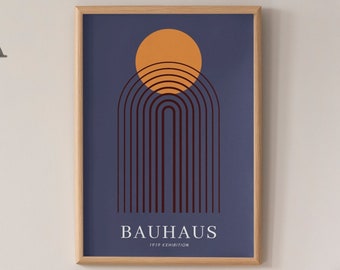 Bauhaus Minimalist Exhibition Poster, Mid Century Modern Line Art, Vintage 1919 Print Decor