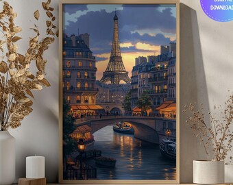 Eiffel Tower Paris Print: Europe Travel Poster, Cityscape Wall Art (Digital Download)