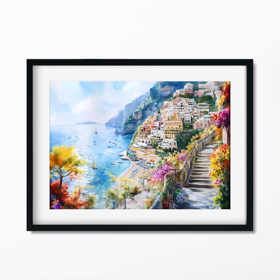 Watercolor Positano Print: Italy Amalfi Coast Wall Art (Digital Download)