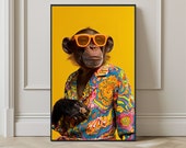 Hippie Monkey Art Print: Colorful Animal Portrait (Digital Download)