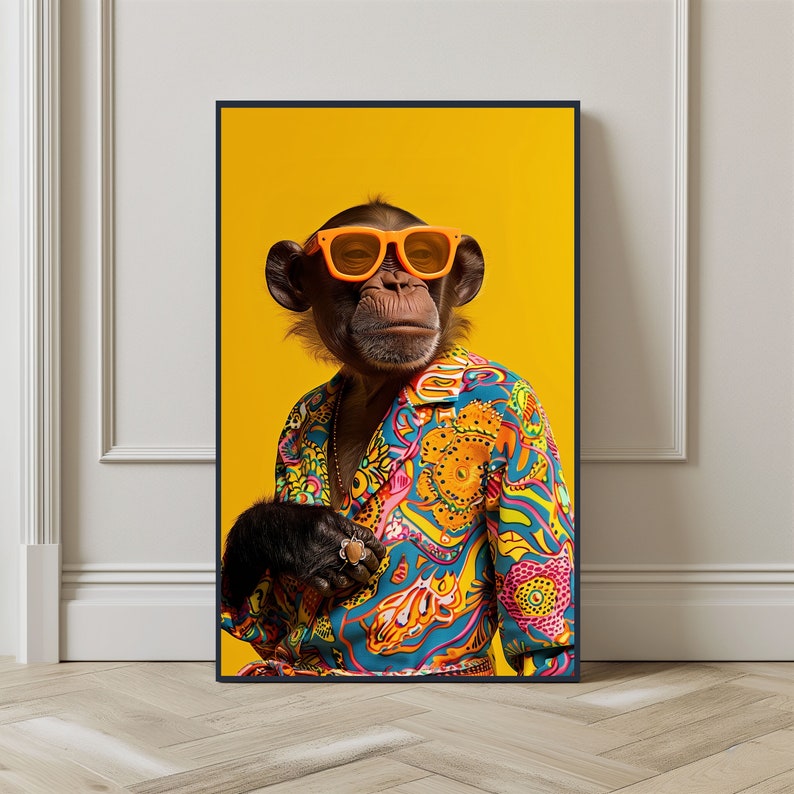 Hippie Monkey Animals Poster Printable Wall Art Home Decor, Colorful Animal Print Monkey Portrait, Gift For Firends, Instant Download