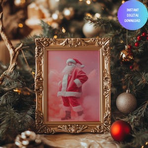 Pinky Funny Santa Claus Christmas Print Wall Art Decor, Vintage Preppy Santa Claus Christmas Printables, Winter Holiday Gift Black Friday