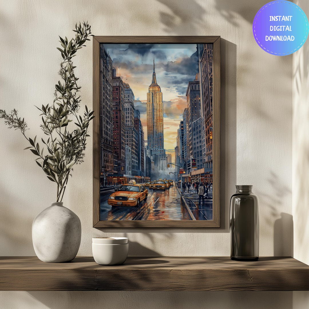 Watercolor New York City Print Wall Art Travel Poster, Empire State ...