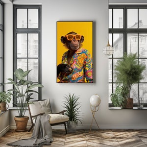 Hippie Monkey Animals Poster Printable Wall Art Home Decor, Colorful Animal Print Monkey Portrait, Gift For Firends, Instant Download