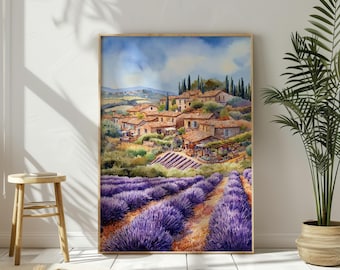Watercolor Provence Print: French Lavender Field Art (Digital Download)