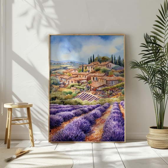 Watercolor Provence Print: French Lavender Field Art (Digital Download)