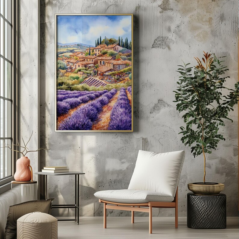 Watercolor France Provence Printable Wall Art Travel Poster, Mediterranean Lavender Field Art, French Countryside Wall Art, Gift Idea