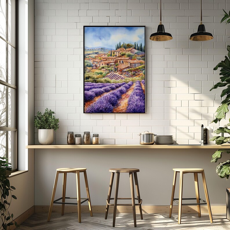 Watercolor France Provence Printable Wall Art Travel Poster, Mediterranean Lavender Field Art, French Countryside Wall Art, Gift Idea