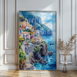 Watercolor Italy Amalfi Coast Printable Wall Art Travel Poster, Italian Riviera Coast Poster, Italy Artwork Printable Art, Gift Idea