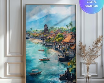 Watercolor Bali Travel Poster: Vintage Indonesia Art Print (Digital Download)