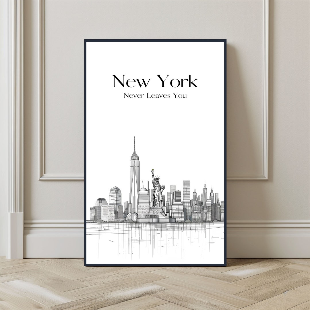 Minimalist NYC Skyline Art Print: New York Wall Decor (digital Download ...