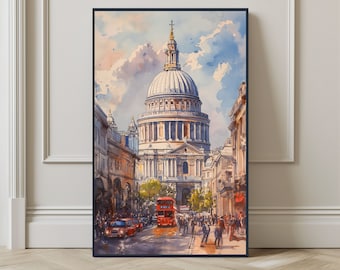 Stampa ad acquerello della Cattedrale di St. Paul: Poster di viaggio di Londra (download digitale)