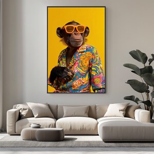 Hippie Monkey Animals Poster Printable Wall Art Home Decor, Colorful Animal Print Monkey Portrait, Gift For Firends, Instant Download