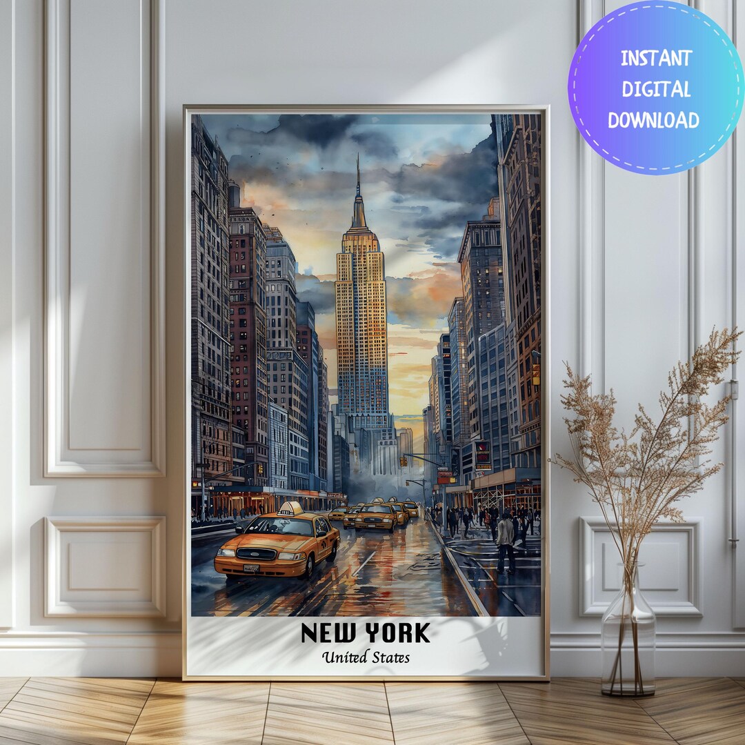 Watercolor New York City Print Wall Art Travel Poster, USA Nyc Empire ...