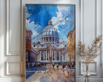 ヴェネツィアのオリジナル水彩画、サンマルコ広場の絵画