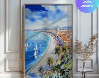Watercolor Nice France Print: French Riviera Travel Poster (Digital Download)