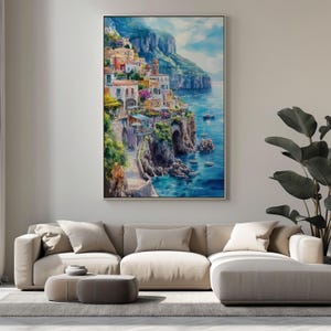 Watercolor Italy Amalfi Coast Printable Wall Art Travel Poster, Italian Riviera Coast Poster, Italy Artwork Printable Art, Gift Idea