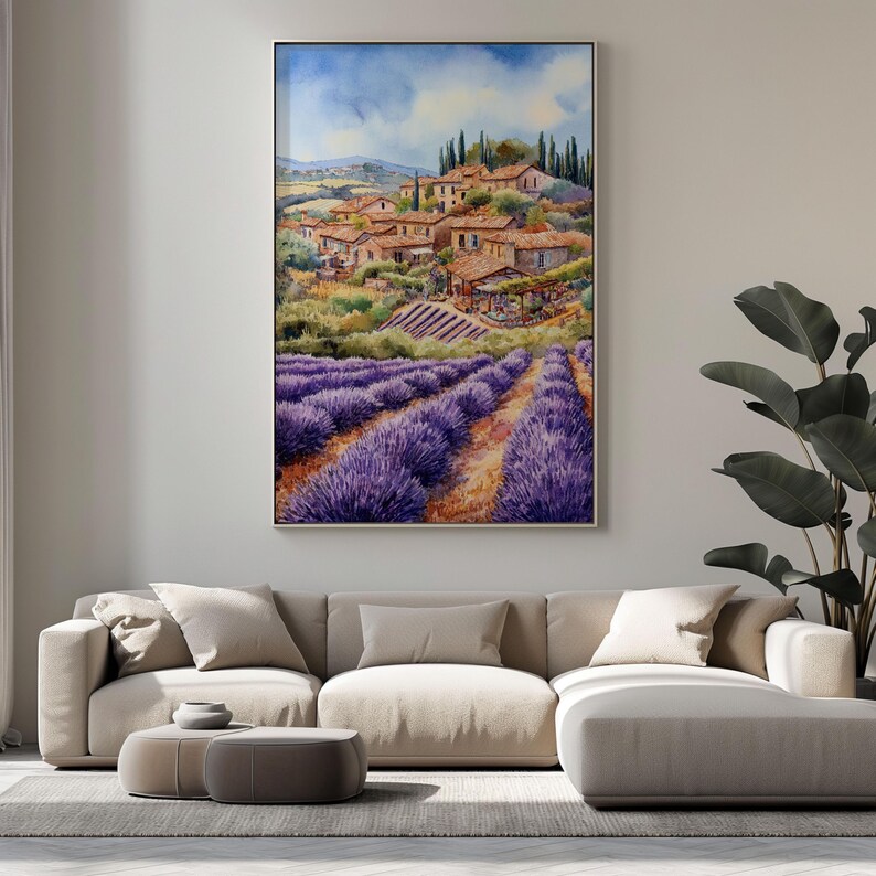 Watercolor France Provence Printable Wall Art Travel Poster, Mediterranean Lavender Field Art, French Countryside Wall Art, Gift Idea