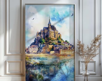 Watercolor Mont Saint Michel Print: Normandy France Travel Poster (Digital Download)
