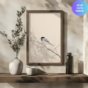 Impressão minimalista de desenho de pássaro: arte de parede vintage de animais (download digital)