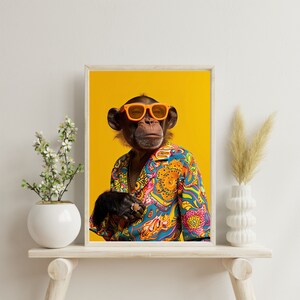 Hippie Monkey Animals Poster Printable Wall Art Home Decor, Colorful Animal Print Monkey Portrait, Gift For Firends, Instant Download