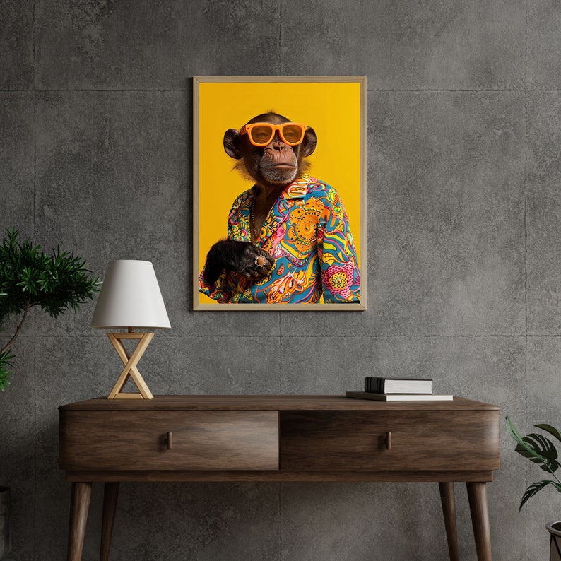 Hippie Monkey Animals Poster Printable Wall Art Home Decor, Colorful Animal Print Monkey Portrait, Gift For Firends, Instant Download