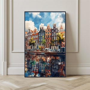 Aquarell Amsterdam Stadt Druck Wand Kunst Reise Poster, Holland neues Wohnkultur Geschenk für Freunde, Stadtbild Reiseplakat