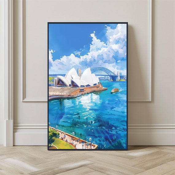 水彩画「シドニー・オペラハウスとハーバーブリッジ」アートプリント