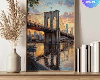 Brooklyn Bridge Oil Painting Print: New York City Travel Poster (Digital Download)