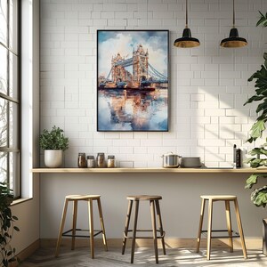 Watercolor London Tower Bridge Printable Wall Art Travel Poster, England Cityscape Travel Art Print, London England, Gift Idea