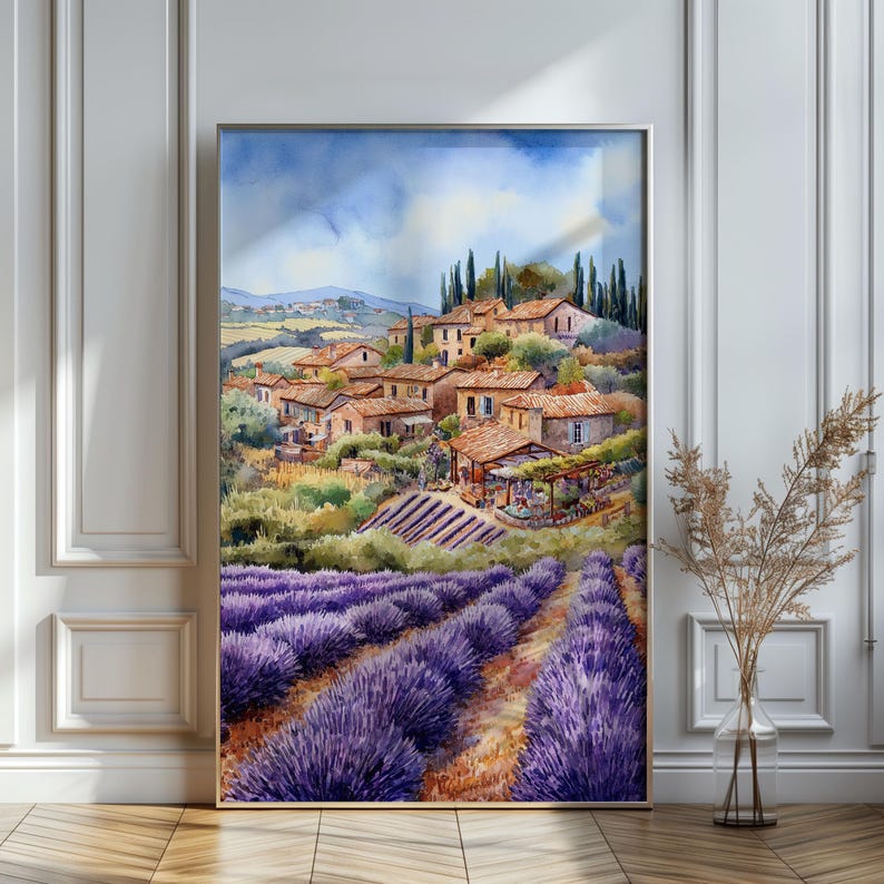 Watercolor France Provence Printable Wall Art Travel Poster, Mediterranean Lavender Field Art, French Countryside Wall Art, Gift Idea