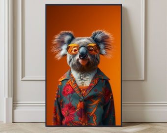 Impresión artística de un koala hippie colorido (descarga digital)