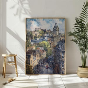 Watercolor Edinburgh Castle Print: Scotland Cityscape Travel Poster (Digital Download)