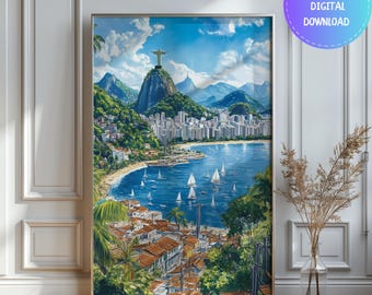 Watercolor Rio de Janeiro Print: Copacabana Beach Travel Poster (Digital Download)