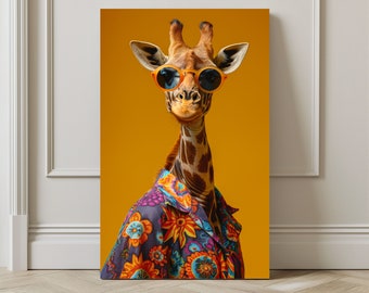 Póster de jirafa hippie: Estampado animal peculiar, decoración del hogar (descarga digital)