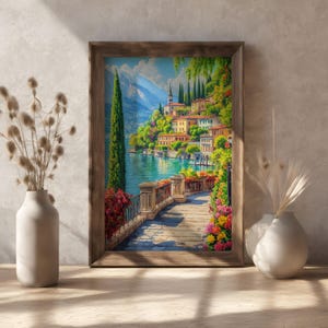 Oil Painting Italy Lake Como Print Wall Art Travel Poster, Italy Lake Como Europa Painting, Italy Lover Gift