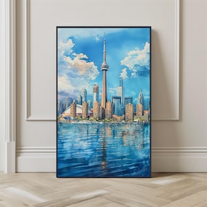 Watercolor Toronto City Printable Digital Wall Art Poster, CN Tower Cityscape Canada Rogers Centre Travel Gift Poster, Christmas Printable