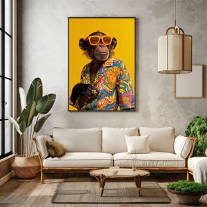 Hippie Monkey Animals Poster Printable Wall Art Home Decor, Colorful Animal Print Monkey Portrait, Gift For Firends, Instant Download