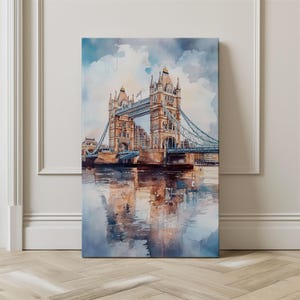 Watercolor London Tower Bridge Printable Wall Art Travel Poster, England Cityscape Travel Art Print, London England, Gift Idea