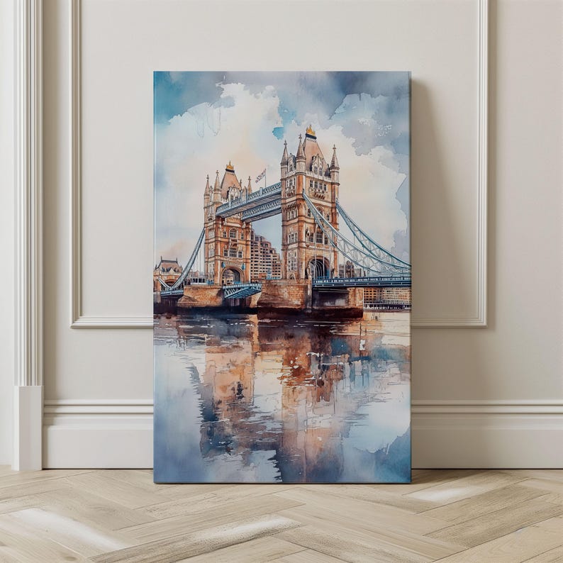 Watercolor London Tower Bridge Printable Wall Art Travel Poster, England Cityscape Travel Art Print, London England, Gift Idea