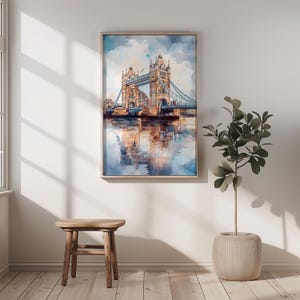Watercolor London Tower Bridge Printable Wall Art Travel Poster, England Cityscape Travel Art Print, London England, Gift Idea