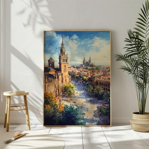 Seville Spain Watercolor Print: La Giralda Travel Poster (Digital Download)
