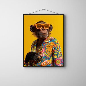 Hippie Monkey Animals Poster Printable Wall Art Home Decor, Colorful Animal Print Monkey Portrait, Gift For Firends, Instant Download