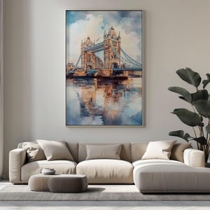Watercolor London Tower Bridge Printable Wall Art Travel Poster, England Cityscape Travel Art Print, London England, Gift Idea