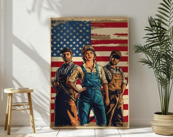 Amerikansk flagga-affisch med Labor Day-motiv: Patriotisk väggkonst (digital nedladdning)