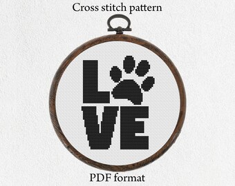 Patrón de punto de cruz con estampado de pata de amor, diseño de animales fácil (PDF)