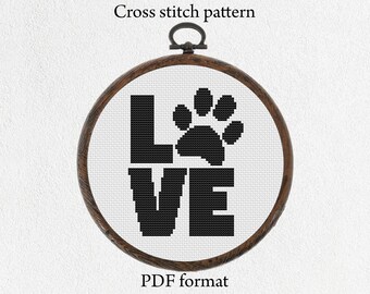 Love cross stitch pattern modern, Animals easy cross stitch design PDF, Funny cross stitch pets pattern