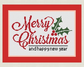 Merry Christmas cross stitch pattern PDF, Easy cross stitch Christmas pattern, Xmas cross stitch design